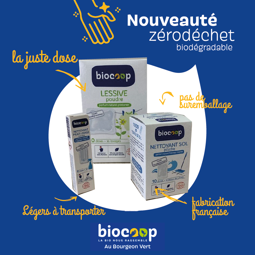 Nouveauté Zéro déchet :  les produits nettoyants en doses de la marque biocoop